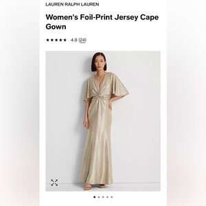 NWT Ralph Lauren Foil-Print Jersey Cape Gown